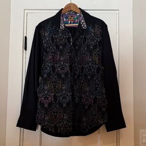 Robert Graham Black Multicolor Patterned Dress Shirt